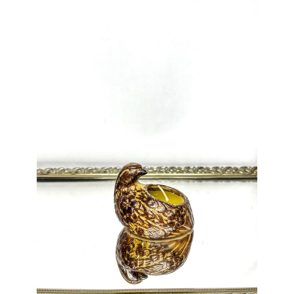 Vintage Ardco Bird Pheasant Quail Ceramic Planter / Candleholder Tan Brown Black